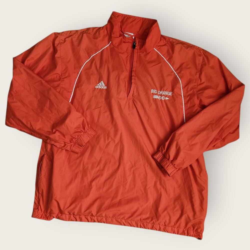 Adidas 1/4 Zip Pullover Mens Sz L Orange 3 Stripes Mesh Lined Vented VTG Y2K